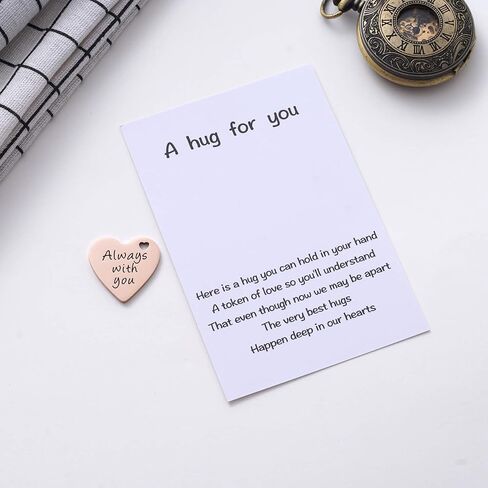 2-Sided Little Pocket Hug Gifts - Always with You Stainless Steel Coin with PU Leather Keychain, Missing You, A Hug for You, Emotional Support Hug Gift for Friends Family, Rose Gold in Saudi Arabia