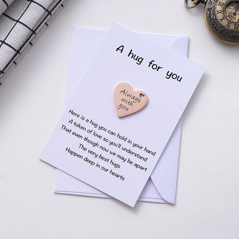 2-Sided Little Pocket Hug Gifts - Always with You Stainless Steel Coin with PU Leather Keychain, Missing You, A Hug for You, Emotional Support Hug Gift for Friends Family, Rose Gold in Saudi Arabia