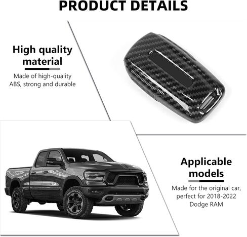 for RAM Key Fob Cover, Carbon Fiber Remote Control Cover Smart Key Protector Key Case Shell Holder for 2018-2023 Dodge RAM 1500 2500 3500 Accessories, ABS in Kuwait
