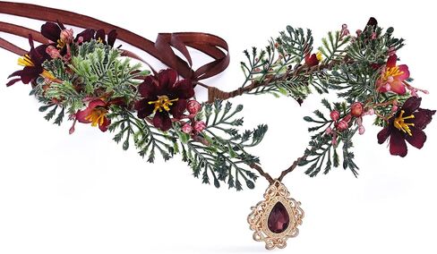 MOSTORY Handmade Elf Flower Crown - Woodland Fairy Headpiece Forest Floral Circlet Elven Wreath for Women Girls Cosplay Halloween Renaissance Christmas Party Photo Shoot in Kuwait