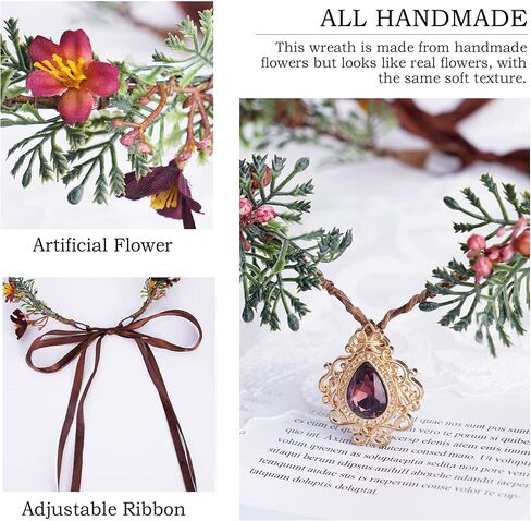 MOSTORY Handmade Elf Flower Crown - Woodland Fairy Headpiece Forest Floral Circlet Elven Wreath for Women Girls Cosplay Halloween Renaissance Christmas Party Photo Shoot in Kuwait