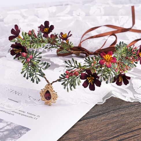 MOSTORY Handmade Elf Flower Crown - Woodland Fairy Headpiece Forest Floral Circlet Elven Wreath for Women Girls Cosplay Halloween Renaissance Christmas Party Photo Shoot in Kuwait