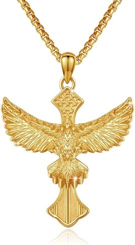 Eagle Necklace for Men Sterling Silver American Flag Cross Necklace Eagle Pendant for Men American Eagle Cross Patriotic Necklaces Independence Day Eagle Jewelry for Men Women in Kuwait