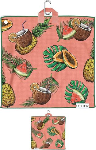 Uther Pocket Golf Towel – Premium Microfiber Towel with Carabiner Clip, Golf Accessories – 11 Inch x 11 Inch, Havana Print in Saudi Arabia