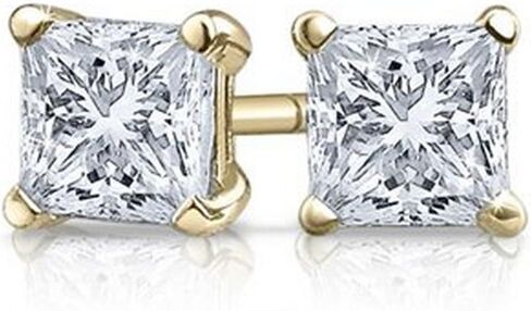 1/2 Carat Solitaire Diamond Stud Earrings Princess Cut 4 Prong Push Back (D-F Color, VS1-VS2 Clarity) in Kuwait