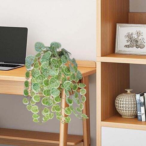 Artificial Plants for Home Decor Indoor, Artificial String of Hearts Plant with Cement Pot Fake Hanging Potted Plants for Home Office Bathroom Wall Shelf Desk Decor (White) in Saudi Arabia