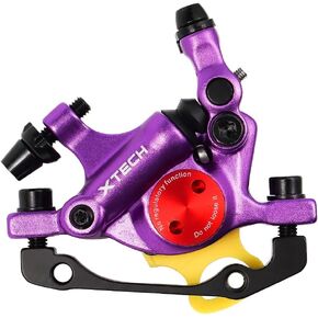CNC MTB Hydraulic Disc Brake Set，Bike Disc Brake Sets Front and Rear Line Pulling Hydraulic Disc Brake，Red/Purple. …