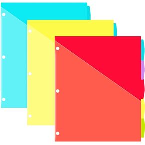 INFUN 8-Tab Plastic Binder Dividers with Front Pockets - 3 Sets, Multicolor Pocket dividers for 3-Ring Binders, dividers with tabs 24 pcs