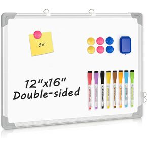 Double-Sided White Board, 16" x 12" Dry Erase Board Small Whiteboard for Wall Magnetic Hanging White Board Dry Erase for College Dorm Room, School, Home, Office