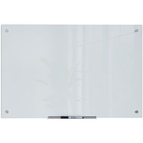U Brands Glass Dry Erase Board, 35"x23", White Frosted Surface With Silver Grommets, Frameless, Includes Marker With Eraser