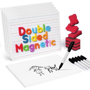 Gamenote 12 Pack Magnetic Small White Board Set - Double Sided Magnet Dry Erase Ruled Lap Boards 9x12 Lined Whiteboard for Kids Student Learning