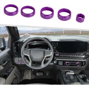 Jimen for 2022+ Silverado Knob Cover, 5PCS Center Console Audio Volume Button AC Climate Control Headlight Knob Ring Trim Compatible with Chevrolet Silverado 2022-2023 (Black)