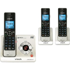 VTech Cordless Phone, DECT 6.0 Expandable, Silver, 3 Handsets with Caller ID/Call Waiting, Answering System, HD Audio, Speakerphone, Backlit Keypad & Display