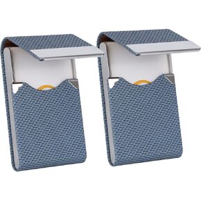 Vinonzi 2 Pack Business Card Holder - Stylish Woven Texture PU Leather & Stainless Steel Card Case with Magnetic Closure for Men and Women (Blue)