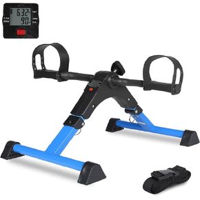 MEETWARM Pedal Exerciser Under Desk Exercise Peddler Arm Leg Folding Mini Stationary Peddler Bike with LCD Display Portable Bicycle Exerciser Machine