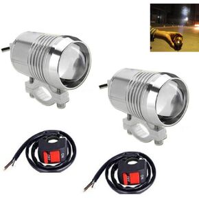 2pcs Bright 30W LED Motorcycle Headlight Auxiliary Work Light + 2pcs ON/Off Button Switch, Universal For Car Offroad ATV Truck Spotlight Driving Fog Spot Lamp