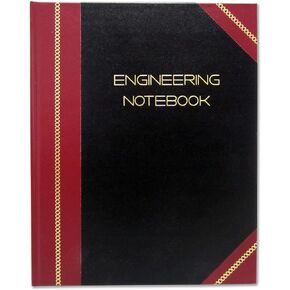 BookFactory Engineering Notebook Professional - 96 Pages (Quad Ruled - .25" Engineering Grid), 8" x 10", Engineer Lab Notebook, Black and Burgundy Cover, Section Sewn Hardbound (EPRIL-096-SGS-LKMST4)