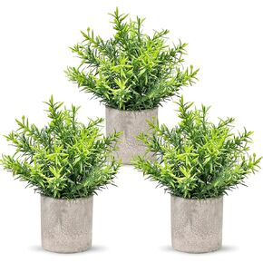3 Pack Artificial Potted Rosemary Plants, Small Fake Potted Plants Faux Topiary Shrubs Farmhouse Plants for Home Kitchen Bathroom Shelf Office Desk Decor