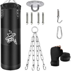 Hanging Punching Bag Set Unfilled, Heavy Boxing Bags Kickboxing Bag for Adults Kids, Youth Boxing Set with Hand Wraps, Punching Bag Hangers, for MMA Muay Thai Karate Taekwondo Training