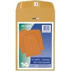 Top Flight Clasp Envelopes, Gummed and Clasped Closure, 6 x 9 Inches, Brown Kraft, 14 Envelopes per Pack (6911066)