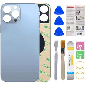 Phoupair OEM Rear Back Glass Replacement for iPhone 13 Pro Max 6.7 Inches with Professional Repair Tool Kit (Sierra Blue)