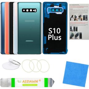 Galaxy S10+ Back Cover Glass Replacement with Pre-Installed Camera Lens +All The Adhesive +Installation Manual +Repair Tool Kit for Samsung Galaxy S10 Plus SM-G975 All Carriers (Prism Black)