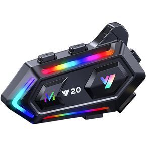 ELIKIDSTO Y20 Motorcycle Helmet Bluetooth Headset with Bass Sound,Noise Reduction,1000mAh Battery,Helmet Bluetooth Headset Speakers with RGB,IPX6 Waterproof,Hand Free,Easy Set Up