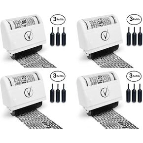 Identity Protection Roller Stamps Wide Kit, Including 3-Pack Refills - Designed for Secure Confidential ID Blackout Security, Anti Theft and Privacy Safety (4-Pack Black)