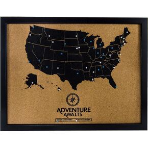 Art of Wanderlust Pushpin Bulletin Cork Board USA Wall Map and Pins | US Travel Tracker Map for Past and Future Bucket List Destinations | United States | 17 x 13 Inches | Black Frame