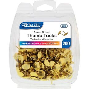 BAZIC 229 Gold Thumb Tacks. 200 Push Pins for Crafts and Office Organization