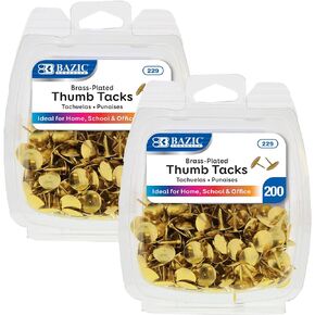 BAZIC 229 Gold Thumb Tacks. 200 Push Pins for Crafts and Office Organization