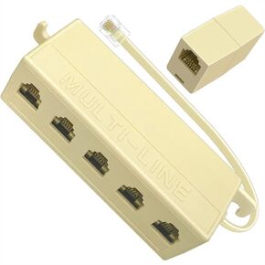 NECABLES 1+1Pack 1pc Phone Jack Splitter 5 Way و1PC Phone Coupler | RJ11 6P4C 1 ذكر إلى 5 إناث مع ضفيرة 5 بوصات للخط الأرضي والفاكس باللون العاجي in Kuwait