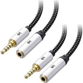 Cable Matters 2-Pack Headset Extension Cable 6 ft (3.5mm Extension Cable/TRRS Extension Cable, Gaming Headset Extension Cable) with Mic Support in Black - 6 Feet