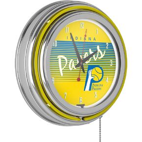 Trademark Global Neon Clock - Retro Indiana Pacers Hardwood Classics Analog Wall Clock with Pull Chain - for Kitchen, Garage, Game Room, or Home Bar