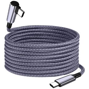 60W USB-C to USB-C Right Angle Long Charging Cable 10FT 2Pack,Type-C Fast Charge Grey Nylon Braided Cord for Apple-iPhone 15,Sam-Sung Galaxy S22/S21,iPad Air,Google Pixel 6,One-Plus 8T,PS5 Controller
