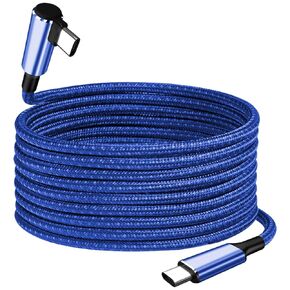 60W USB-C to USB-C Right Angle Long Charging Cable 10FT 2Pack,Type-C Fast Charge Grey Nylon Braided Cord for Apple-iPhone 15,Sam-Sung Galaxy S22/S21,iPad Air,Google Pixel 6,One-Plus 8T,PS5 Controller