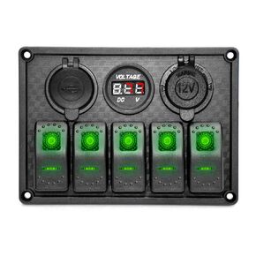 5 Gang Boat Switch Panel Waterproof Rubber Panel Dual 3.1A USB 12V Slot Socket LED Light Voltmeter Rocker Switch Panel for Car Boat Truck…