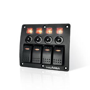 THALASSA 8 Gang Marine Boat Rocker Switch Panel Waterproof with Circuit Breaker, 12V ON-Off Toggle Switchs Panel with Red LED Indicator for RV Car Truck Vehicles Yacht