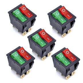 Oiyagai 5pcs KCD4 AC 250V 16A Red Green Light 6P Terminals ON/Off Double SPST 2 Way Snap in Boat Rocker Switch