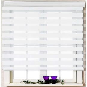 Zebra Blinds Dual Layer Roller Shades Horizontal Window Curtain Shade,Light Control to Sheer or Privacy Protection for Day and Night Window Drapes,21(W) x64(H) inch White