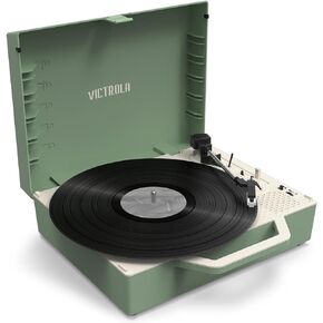 Victrola Re-Spin – Sustainable Suitcase Vinyl Record Player, 3-Speed (33 1/3, 45 & 78 RPM), Belt-Driven Bluetooth Turn Table with Built-in Bass Radiator, 3.5mm Headphone Jack (Gray) in Kuwait