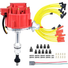 MAS Performance HEI Ignition Distributor w/Cap & Rotor and Spark plug Wire set Compatible with Ford 351C 351M 400 429 460 HEI 65,000 Volt Coil KA-1046013 PE332U JM6506BL 351CBLHEI0(Red HEI Kit)