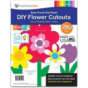 FreshCut Crafts: 280 Pieces of DIY Flower Cutouts with IDEA Guide - 2-Sided Punch Out Tulips, Daisies, Daffodils, Flowers Ideal for Spring Craft Projects, and Mother's Day DIY Gift Craft
