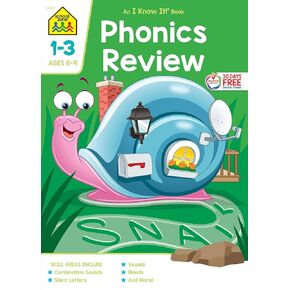 School Zone - Phonics Review 1-3 Workbook - 64 Pages, Ages 6 to 9, Grades 1 to 3, Combination Sounds, Short Letters, Vowels, and More (School Zone I Know It!® Workbook Series)
