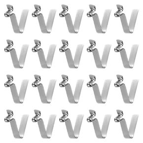 HARFINGTON 20pcs Single Button Kayak Paddle Snap Spring Clip 32mm x 5.8mm 65Mn Spring Steel V-Shaped Hollow Lift Telescopic Locking Tube Pole Clips for Tent Umbrella Camping,Silver Tone