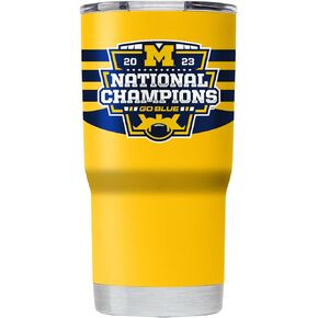 Gametime Sidekicks Michigan 20oz Yellow Tumbler - Officially Licensed, 18/8 Stainless Steel, Double-walled, Vacuum-insulated, UV LED Printed Logos, Stays Hot/Cold - 2023 National Champions
