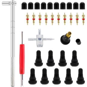 Valve Stem Puller Installer Tool, 10Pcs TR412 Tire Snap in Short Rubber Valve Stem, 4 Way Valve Core Remover, Double Head Tire Valve Core Remover Installer Tool(33 Pcs)
