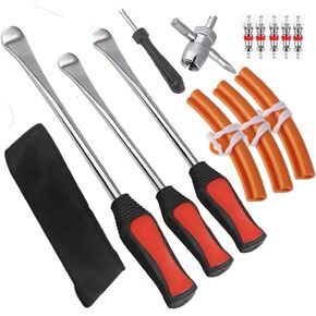 14.5" Tire Spoon Kit, Tire Changing Tool for Motorcycle Dirt Bike Lawn Tractor Bicycle, Motorcycle Tire Changer Tire Removal Tool with Rim Protectors Valve Tool Valve Cores