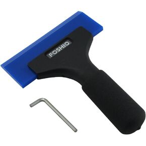 FOSHIO 1 Pack Rubber Water Blade Shower Squeegee Scraper Mirror Glass Wiper Window Cleaner with 7" Long Non-Slip Handle for Bathroom Window Tinting