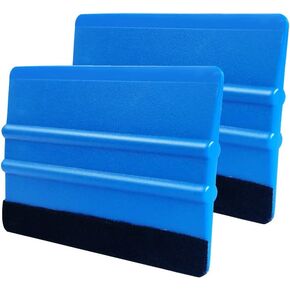 Plastic Blue 4 Inch Felt Edge Squeegee with Black Felt Edge Car Vinyl Scraper Decal Applicator Tool for Window Tint, Wallpaper, Decal Sticker Installation (Blue 1Pcs)